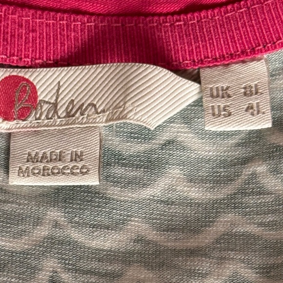 Boden Green Pink Wavy Striped Faux Wrap Stretch Midi Dress Size 4L - Picture 4 of 6